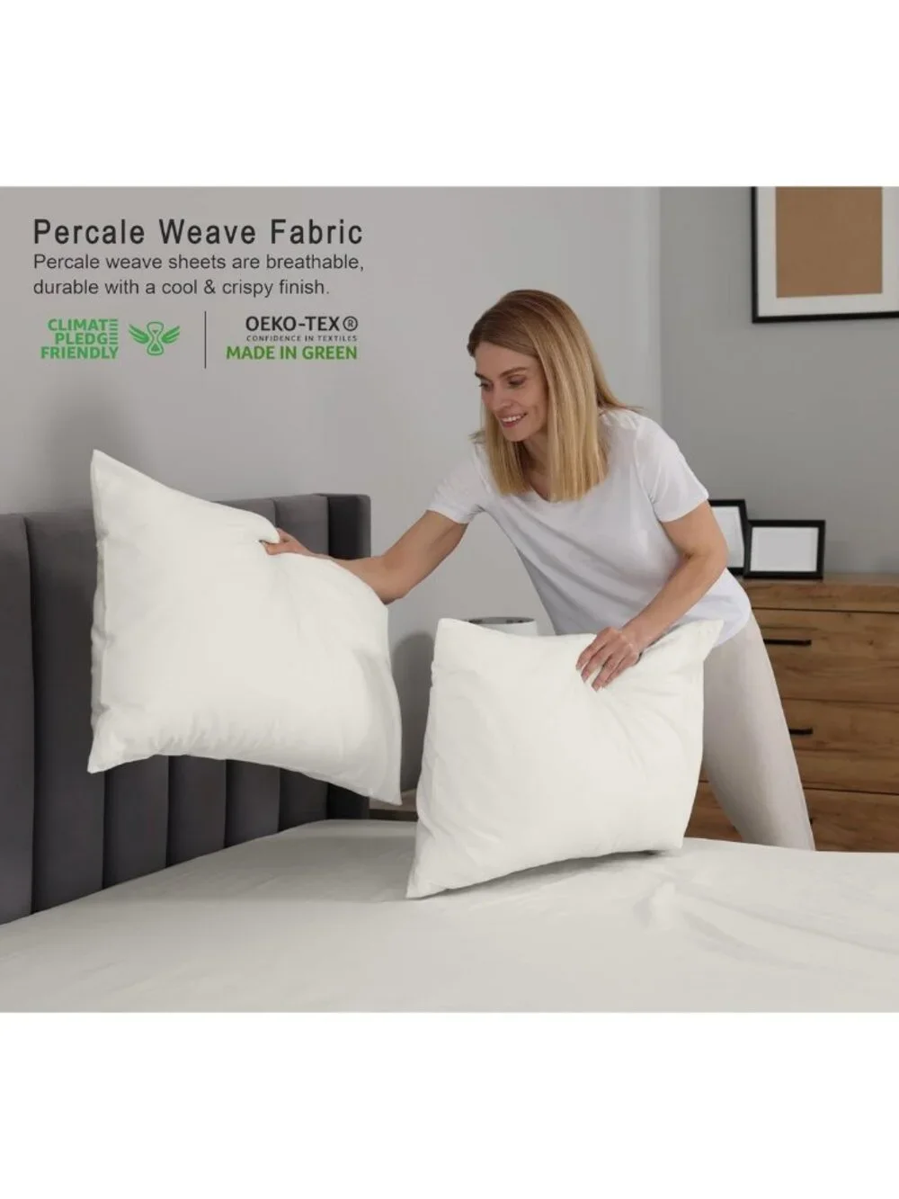 Queen Size 100% Cotton Percale Sheets Set - Ivory, Crisp Cooling, Deep Pocket 16